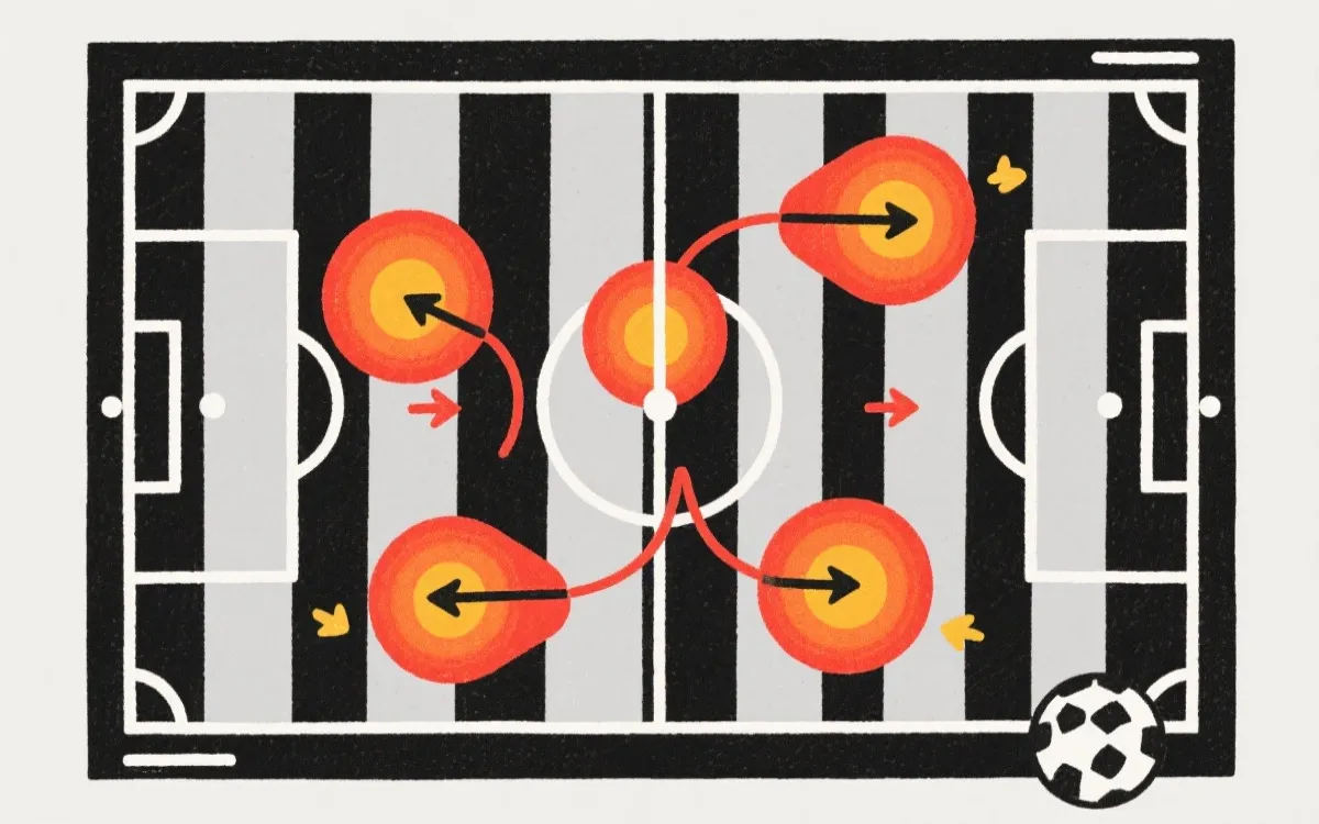 战术板式呈现：传球线路、跑位箭头与压迫触发点，帮助球迷读懂球队打法逻辑